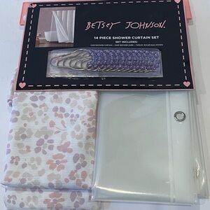 Betsey Johnson 14-Pc Shower Curtain Set Floral Leopard Pink/Purple 72x72 NWT